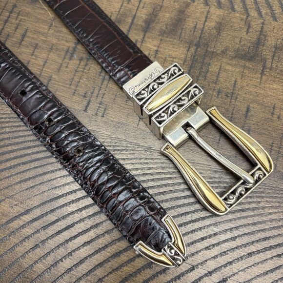 Brighton Reversible Belt Women Size S Black/Brown Croco Embossed Waist 28.5-32.5 main image 11